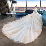 Wedding Dress 2026 New Bride's Word Shoulder Showing Lean Sleeve Long Tail Main Wedding Dress HZ0517