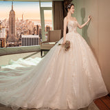 Supply 2025 New Hepburn Princess Dream Brat Simple Bridal Large-Size Super Fairy Long Tail Wedding Dress HZ0517