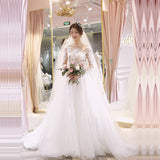 Long Sleeve Simple Shoulder-To-Shoulder-Light Wedding Dress 2026 New Korean Version Of Princess Dream Drag-Tailed Sen Family Travel Wedding Dress HZ0517