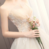 Super Fairy Bramed Light Wedding Dress 2026 New Champagne Coloren Tail French Wedding Dress White And Thin HZ0517