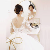 Long Sleeve Simple Shoulder-To-Shoulder-Light Wedding Dress 2026 New Korean Version Of Princess Dream Drag-Tailed Sen Family Travel Wedding Dress HZ0517