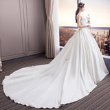The Dents Is Tailed 2026 New Simple U-Neck White Slimy Wedding Dress Hepburn Bridal Dress HZ0517