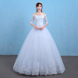 2026 New Wedding Dress Bridal Sleeves In The Middle Of The Korean Version Of Autumn And Winter Lace A Word Shoulder Thin Wedding Dress Woman HZ0517