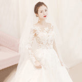 Main Wedding Dress Woman 2026 New Bride Wedding Word Shoulder Drag Long Sleeve Simple Light Wedding Dress Small HZ0517