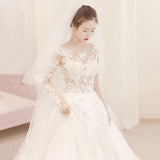 Main Wedding Dress Woman 2026 New Bride Wedding Word Shoulder Drag Long Sleeve Simple Light Wedding Dress Small HZ0517