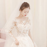 Main Wedding Dress Woman 2026 New Bride Wedding Word Shoulder Drag Long Sleeve Simple Light Wedding Dress Small HZ0517