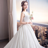 The Dents Is Tailed 2026 New Simple U-Neck White Slimy Wedding Dress Hepburn Bridal Dress HZ0517