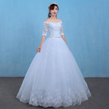 2026 New Wedding Dress Bridal Sleeves In The Middle Of The Korean Version Of Autumn And Winter Lace A Word Shoulder Thin Wedding Dress Woman HZ0517