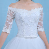 2026 New Wedding Dress Bridal Sleeves In The Middle Of The Korean Version Of Autumn And Winter Lace A Word Shoulder Thin Wedding Dress Woman HZ0517