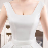 The Dents Is Tailed 2026 New Simple U-Neck White Slimy Wedding Dress Hepburn Bridal Dress HZ0517