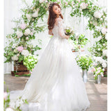 Wedding Dress Women 2026 New Bride Wedding Shoulder Super Fairy Long Sleeve Princess Lace Tugtail Thin HZ0517