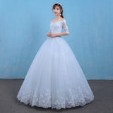 2026 New Wedding Dress Bridal Sleeves In The Middle Of The Korean Version Of Autumn And Winter Lace A Word Shoulder Thin Wedding Dress Woman HZ0517