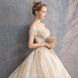 Luxury Super Fairy Starry Bridal Wedding Dress 2026 New One-Word Princess Dream Wedding Long Tail Wedding Dress HZ0517