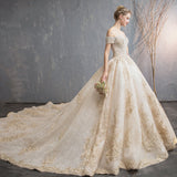 Luxury Super Fairy Starry Bridal Wedding Dress 2026 New One-Word Princess Dream Wedding Long Tail Wedding Dress HZ0517