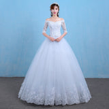2026 New Wedding Dress Bridal Sleeves In The Middle Of The Korean Version Of Autumn And Winter Lace A Word Shoulder Thin Wedding Dress Woman HZ0517