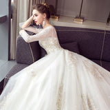 Wedding Dress 2026 New Bride Wedding Word Long-Tailed Long-Sleeved Princess Dream Thin Simple Wedding Dress HZ0517