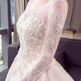 Wedding Dress 2026 New Bride Wedding Word Long-Tailed Long-Sleeved Princess Dream Thin Simple Wedding Dress HZ0517