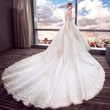 Wedding Dress 2026 New Bride Wedding Word Long-Tailed Long-Sleeved Princess Dream Thin Simple Wedding Dress HZ0517