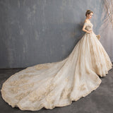Luxury Super Fairy Starry Bridal Wedding Dress 2026 New One-Word Princess Dream Wedding Long Tail Wedding Dress HZ0517