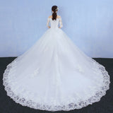 One-Word Shoulder Wedding Dress Bride 2026 New Long-Tailed Dream Princess Korean Long Sleeves Thin Wedding Dress HZ0517