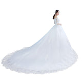 One-Word Shoulder Wedding Dress Bride 2026 New Long-Tailed Dream Princess Korean Long Sleeves Thin Wedding Dress HZ0517