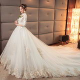 Wedding Dress 2026 New Hepburn Bride Wedding Collar Retro Long Tailed Princess Lined With Long Sleeve Wedding Dress HZ0517