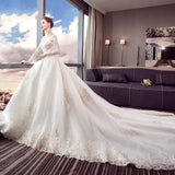 Wedding Dress 2026 New Bride Wedding Word Long-Tailed Long-Sleeved Princess Dream Thin Simple Wedding Dress HZ0517