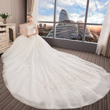 2025 New Sen Series Light Wedding Dress Bride A Word Shoulder Thin Lace Big Drag Tail Princess Dream Trip HZ0517