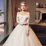 One-Word Shoulder Main Wedding Dress 2026 New French Simple Long Tail Line Simple Light Wedding Dress HZ0517