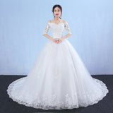 One-Word Shoulder Wedding Dress Bride 2026 New Long-Tailed Dream Princess Korean Long Sleeves Thin Wedding Dress HZ0517