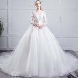 French Wedding Dress 2026 New Bride Shoulder-To-Shoulder Tail Dream Simple Lanky Sleeves Of Women HZ0517