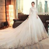 Wedding Dress 2026 New Hepburn Bride Wedding Collar Retro Long Tailed Princess Lined With Long Sleeve Wedding Dress HZ0517