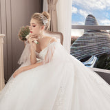 Mori's Main Wedding Dress 2025 New Thin Bride's Luxury Court With A Word-On-Shoulder Sling Princess Dream Big Tail HZ0517