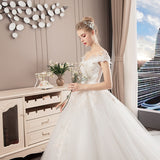 2025 New Sen Series Light Wedding Dress Bride A Word Shoulder Thin Lace Big Drag Tail Princess Dream Trip HZ0517
