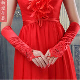 Wedding Long Lace Embroidery Gloves Wedding Dew Red Diamond Lace Bridal Wedding Dress Code Gloves HZ0517