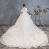 2025 New One-Word Court Super Fairy Dream Wedding Dress With Champagne Long Tail Wedding Dress W24 HZ0517