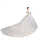 2025 New One-Word Court Super Fairy Dream Wedding Dress With Champagne Long Tail Wedding Dress W24 HZ0517