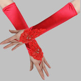 Wedding Long Lace Embroidery Gloves Wedding Dew Red Diamond Lace Bridal Wedding Dress Code Gloves HZ0517
