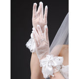 Bride Wedding Transparent Dress Short Gloves Wedding Dress With Finger Embroidery Bow Gloves HZ0517