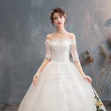 Wedding Dress Bridal Wedding Dress A Word Shoulder Sleeve Wedding Dress 2025 New Large-Size Wedding Dress F51 HZ0517