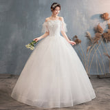 2025 New Supply Wedding Dress One-Word Shoulder Feather Sexy Lace Large Size Wedding Dress F50 HZ0517
