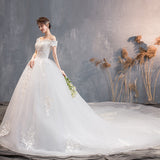 One-Word Shoulder Wedding Dress 2025 New Bridal Lace Court Luxury Sen Series Super Fairy Dream Wedding Dress Big Tail HZ0517