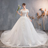 One-Word Shoulder Wedding Dress 2025 New Bridal Lace Court Luxury Sen Series Super Fairy Dream Wedding Dress Big Tail HZ0517