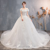 One-Word Shoulder Wedding Dress 2025 New Bridal Lace Court Luxury Sen Series Super Fairy Dream Wedding Dress Big Tail HZ0517