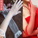 New White Long-Glove Bride Wedding Red Gloves Summer Lace Mesh Wedding Breathable Accessories HZ0517