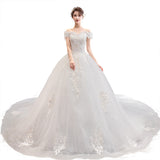 One-Word Shoulder Wedding Dress 2025 New Bridal Lace Court Luxury Sen Series Super Fairy Dream Wedding Dress Big Tail HZ0517