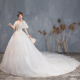 2025 New One-Word Court Super Fairy Dream Wedding Dress With Champagne Long Tail Wedding Dress W24 HZ0517
