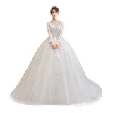 Bride Long Tail 2025 New Long-Sleeved Lace Repair Large Court Transparent Wedding Dress HZ0517