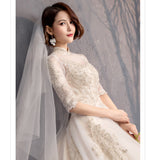 Court Wedding Dress 2025 New French Female Qidi Brides Mori Department Hepburn Simple Long Tail Vintage Sleeve HZ0517