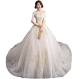 Court Wedding Dress 2025 New French Female Qidi Brides Mori Department Hepburn Simple Long Tail Vintage Sleeve HZ0517